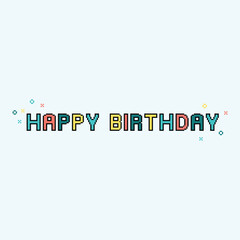 pixel happy birthday icon 8 bit, pixel art birthday icon card logo.