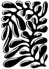 Abstract botany print in naive art style.Trendy retro poster with leaves.  Seventies, groovy background