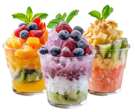 PNG of HaloHalo, Delux setup for advertising compost, Filipino shaved ice dessert with milk, fruits, and various toppings, isorated on white background for make PNG picture