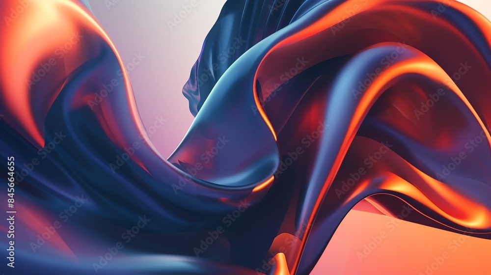Poster abstract flowing fabric in vibrant blue and orange hues, creating a dynamic and fluid representation