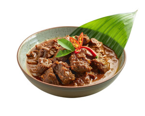 PNG of Beef Rendang, Delux setup for advertising compost, Slowcooked beef in coconut milk and spices from Indonesia, isorated on white background for make PNG picture