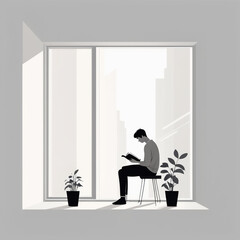 illustration of a young man setting reading table