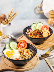 several photos of fried rice with various flavors