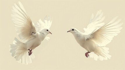 Obraz premium Airborne Elegance: Pair of Doves Flying in Stunning Symmetry ,generated by IA