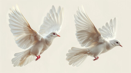 Obraz premium Winged Wonders: Two Doves Soaring in Perfect Harmony ,generated by IA