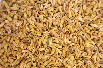 high resolution Fennel Seeds in crystal bowl and close-up fennel seeds