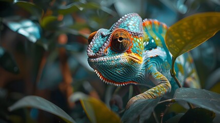 Chameleon Blending into Its Vibrant Natural Environment Showcasing Incredible Camouflage Skills