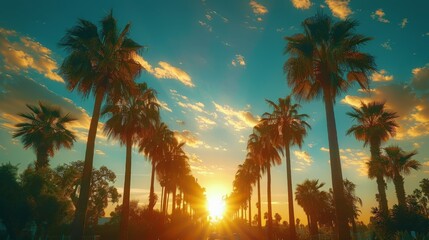 Tropical Sunrise Over Palm Trees On A Sandy Beach