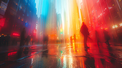 Vibrant Double Exposure LGBTQ+ Rainbow Blend Enhancing Urban Parade in Stunning 