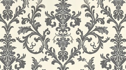 Classic Damask in Cream and Charcoal Gray