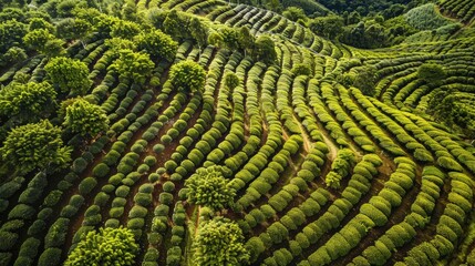 Fototapeta premium Verdant Terraces of Tea in the Morning Light