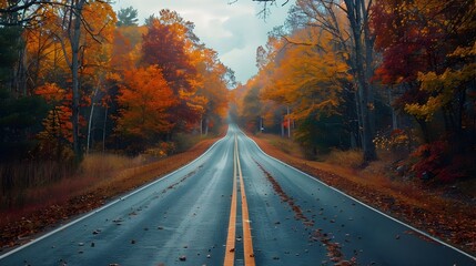 Fototapeta premium Scenic Autumn Country Road with Vibrant Fall Foliage
