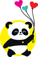A Delightful Panda Joyfully Carrying Strings of Heartfelt Love Balloons