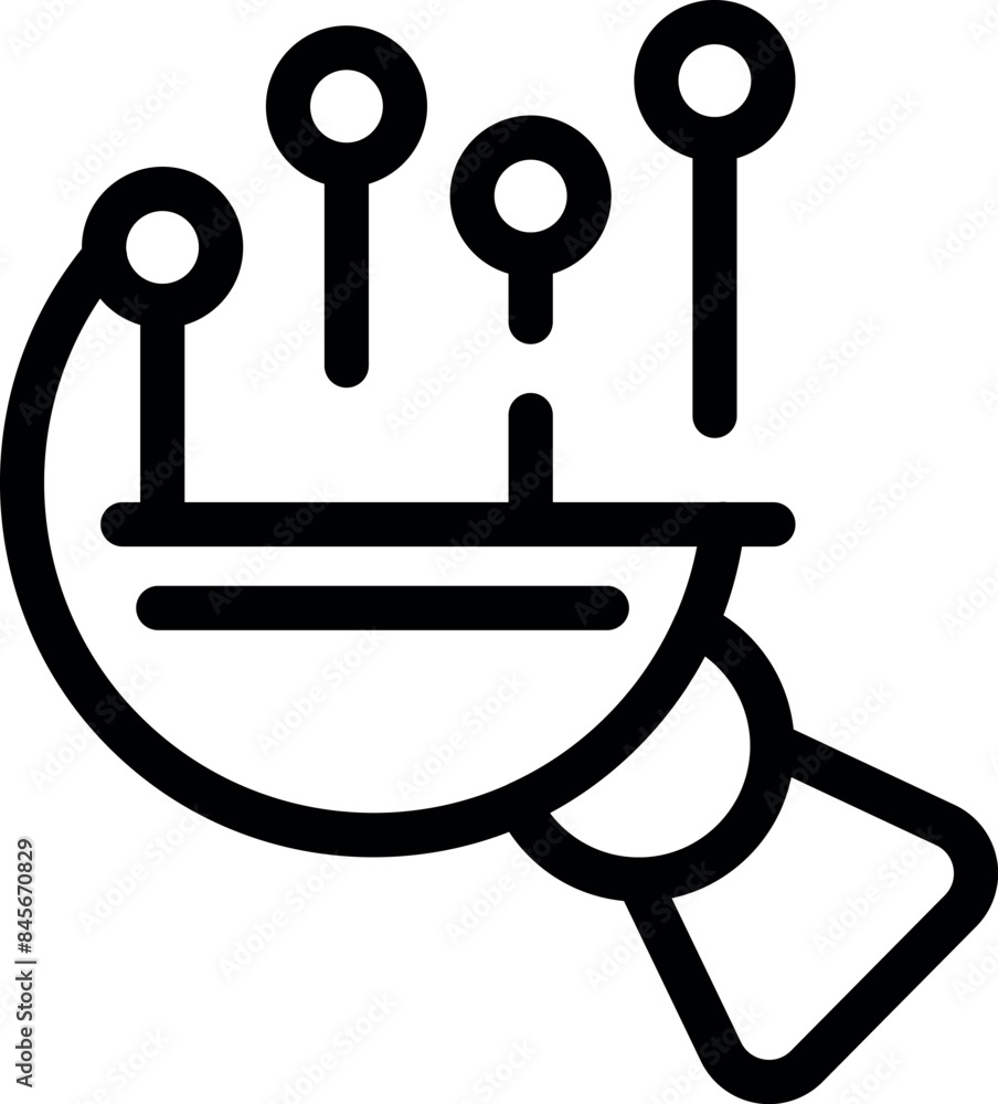 Poster magnifying glass is analyzing data points, representing the concept of business intelligence and dat