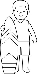 boy holding surfboard outline vector.