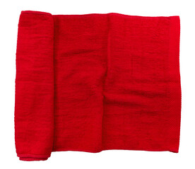 Red kitchen linen towel on a white background. Isolate towels made from natural fabric. Napkin