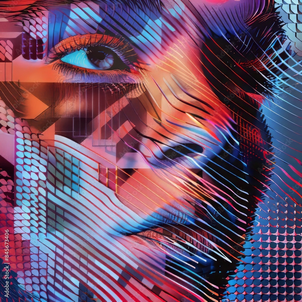 Poster abstract geometric pattern portrait, using intricate patterns and geometric shapes, hyperrealistic 4