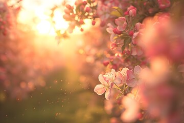 Blooming Apple Tree in Sunset Light