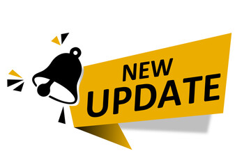Vector sticker inscription advertising bell update new product yellow