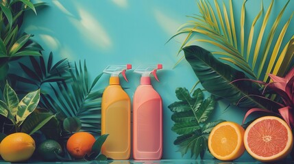 An ecofriendly cleaning product advertisement, retro style, vibrant colors, graphic design, emphasizing natural ingredients and effectiveness
