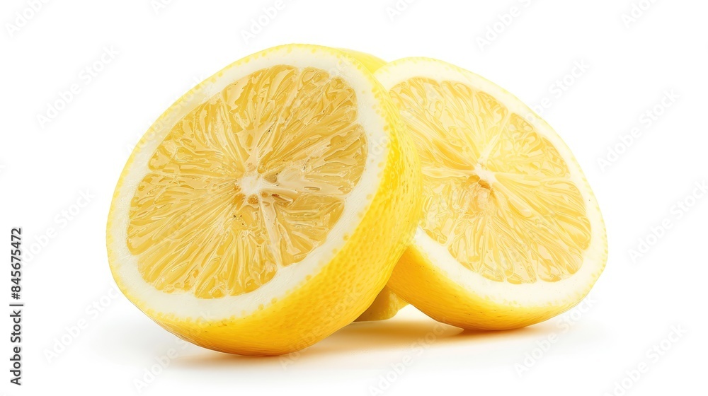 Aufkleber lemon half and slice ripe isolated on white background with complete depth of field