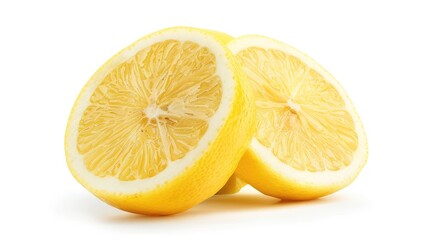 Lemon half and slice ripe isolated on white background with complete depth of field