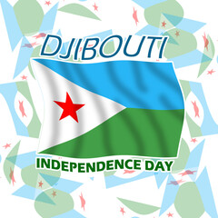 Obraz premium Djibouti Independence Day event banner. Djibouti flag flying on white background to celebrate on June 27th