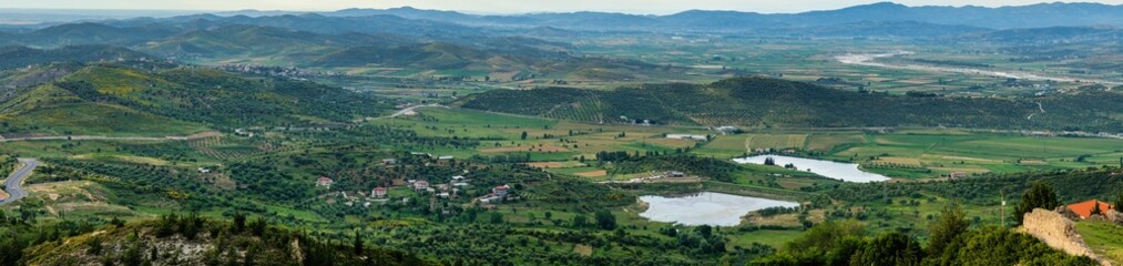 Panoramic image from Kanina castle showing countryside  scenery  in Vlore, southern Albania. 