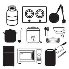 Set of icons, equipment, items in the kitchen
