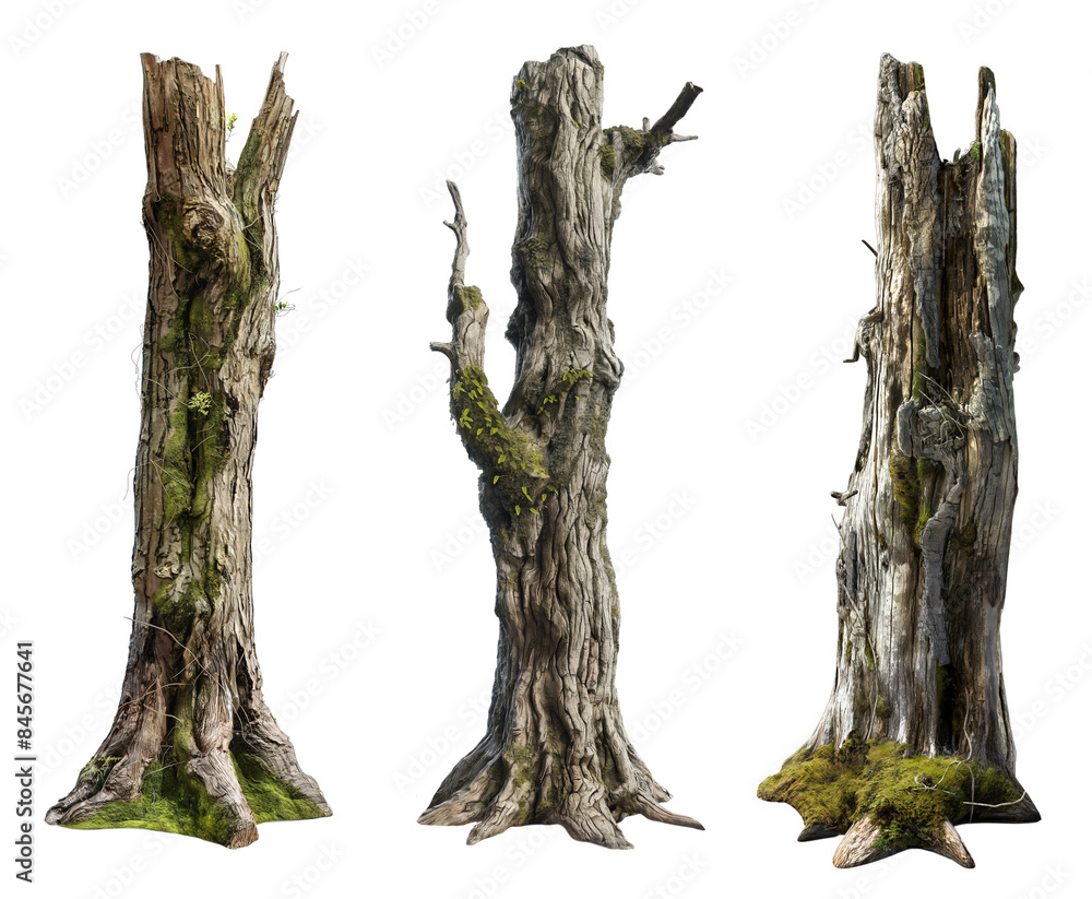 Poster large dead tree trunks collection isolated on transparent or white background