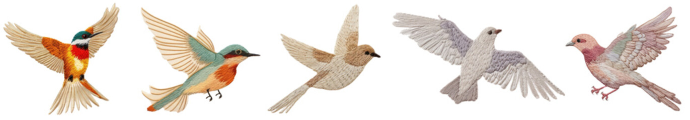Fototapeta premium Bird embroidery texture design set