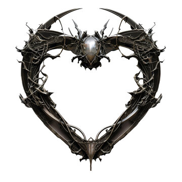 Sci-fi horror alen heart frame with tech parts on transparent background