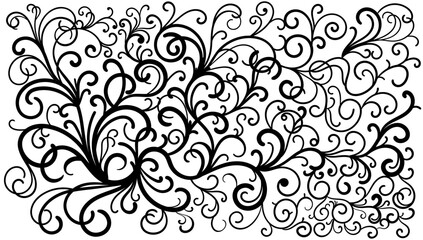 Curly hand drawn pattern, not seamless, curly background isolated on white, banner, card, backdrop