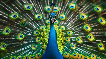 Obraz premium Regal Peacock Displaying Its Vibrant Feathered Fan in Natural Setting