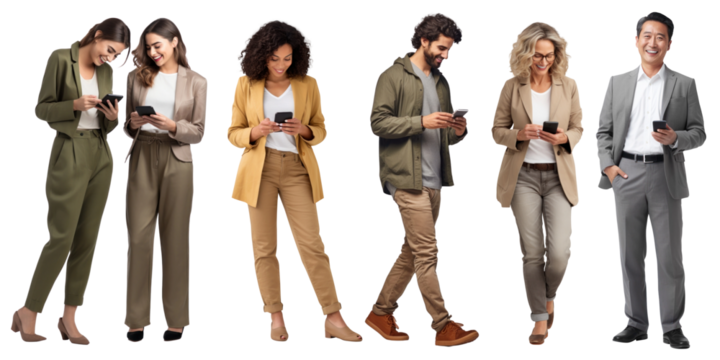 Business people using phones set