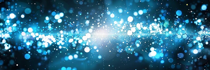 Obraz premium Abstract beautiful blue light burst with cyan and golden sparkling rays on dark background