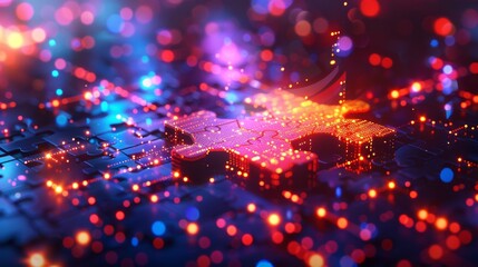 Fototapeta premium abstract futuristic technology background, glowing sparkly puzzles of the future