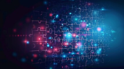 Obraz premium abstract futuristic technology background, glowing sparkly puzzles of the future