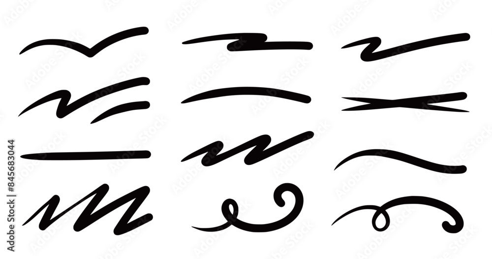 Poster squiggle brush scribble underline. marker pen emphasis highlight swoosh stroke. vector swoosh brush 