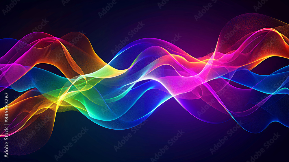 Poster a colorful wave of light is displayed on a dark background. the colors are vibrant and the wave appe
