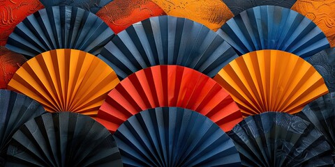 this is a modern of a japanese pattern in the shape of a fan the background is colored geometric