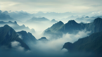Obraz premium Mountain landscape with clouds and blue sky, natural background