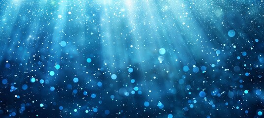 Fototapeta premium Magical asymmetric blue light burst on dark blue background with cyan and gold sparkles