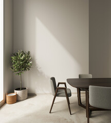 Wall mockup interior background dining table white boho style for wallpaper and artwork