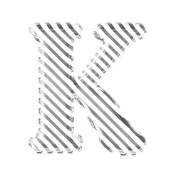 White symbol with silver diagonal ultra thin straps. letter k