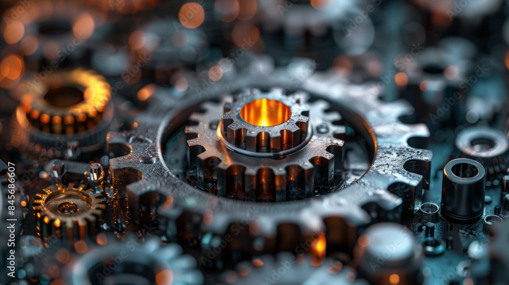 Poster network cog abstract symbol in center, stock photo design neural networks, reliability, machine lear