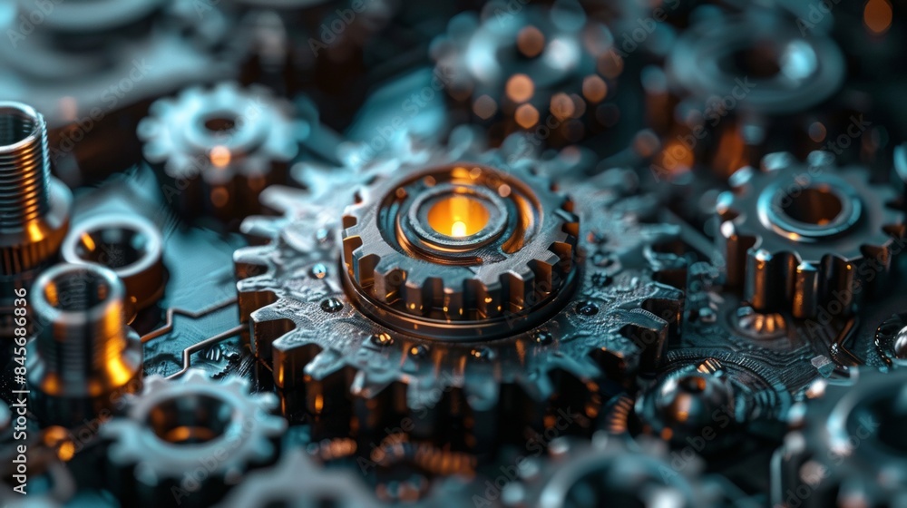 Poster network cog abstract symbol in center, stock photo design neural networks, reliability, machine lear