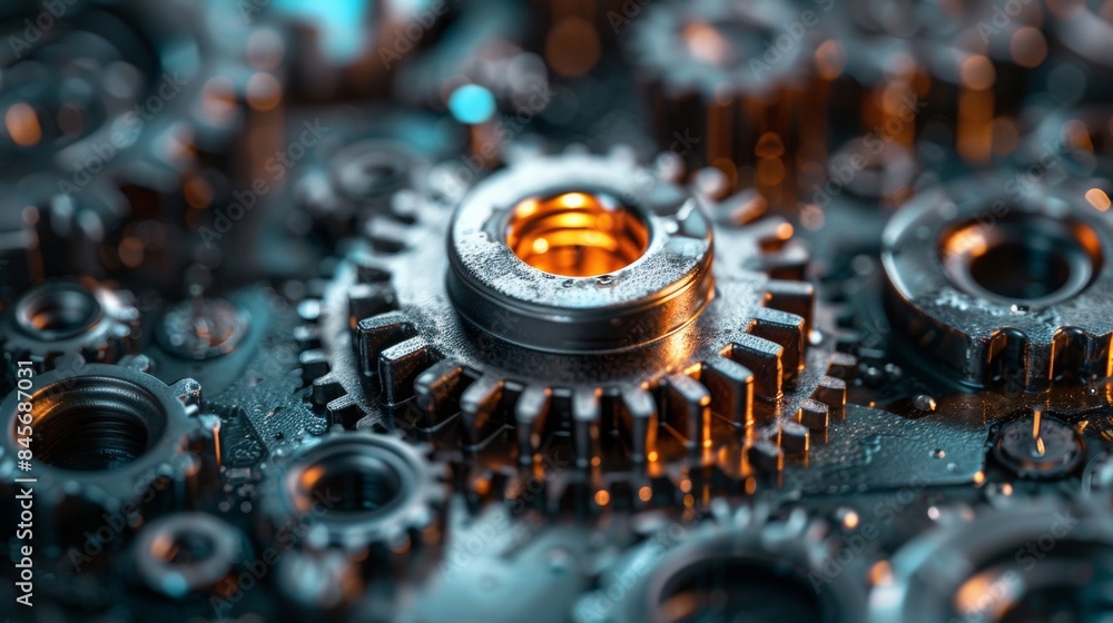 Poster network cog abstract symbol in center, stock photo design neural networks, reliability, machine lear