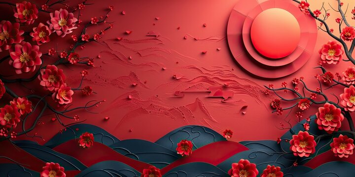 animated modern of japanese motif and icon oriental wedding invitation background abstract template with origami folding and geometric pattern