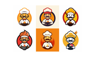 set of indian chef logo vector icon